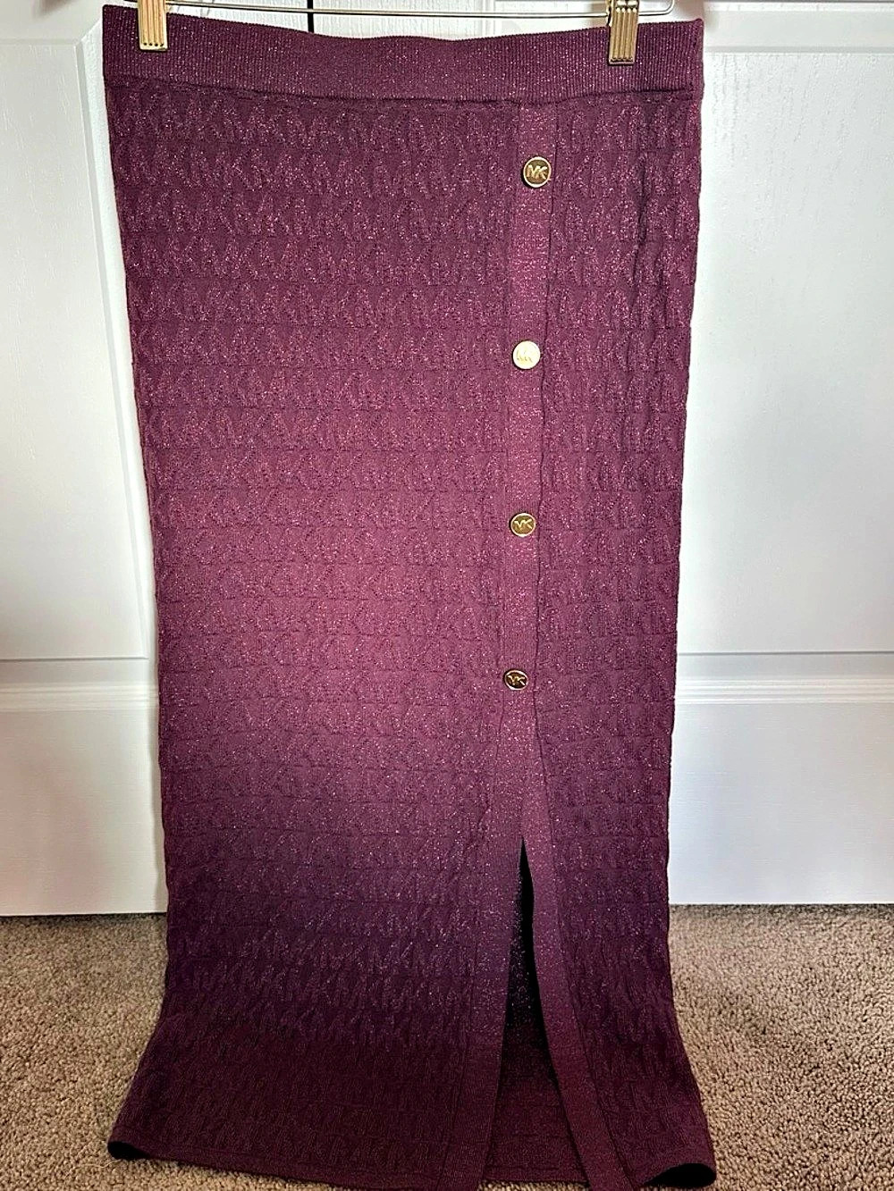 Michael Kors Knit Button Midi Pencil Skirt Purple Medium
